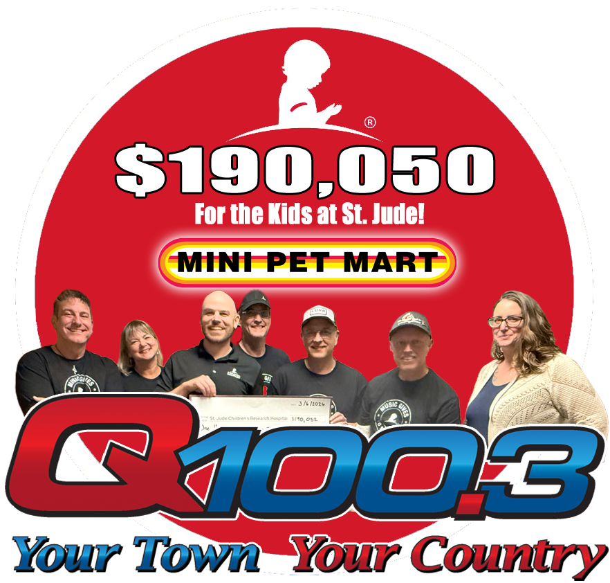 You, along with all of our wonderful sponsors including Mini Pet Mart, raised $190,050 during the Q100.3 St. Jude Country Cares For Kids Radiothon!  Thank you Q Country!